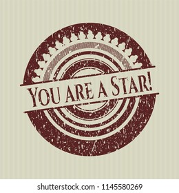 Red You are a Star! distress with rubber seal texture