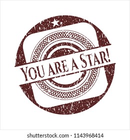 Red You are a Star! rubber grunge texture stamp