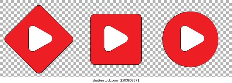  Red youtube logo icon set.play button youtube, you tube video icon on transparent background eps 10.