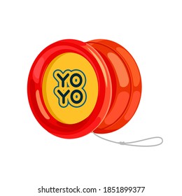 Red yo-yo with white string. Icon. Vector illustration