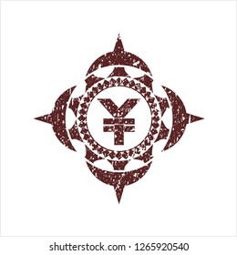 Red yuan icon inside distressed rubber texture