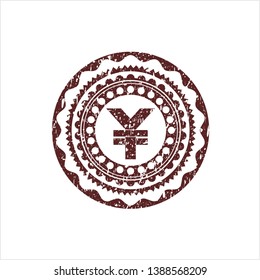 Red yuan icon inside distressed grunge stamp
