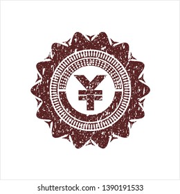 Red yuan icon inside rubber grunge texture stamp