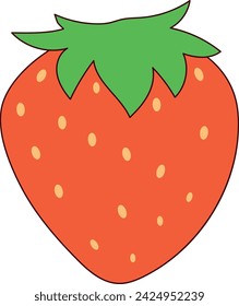 Red yummy delicious vibrant strawberry with a green stem leaf on a white background. Fun 2D illustrations vector image.