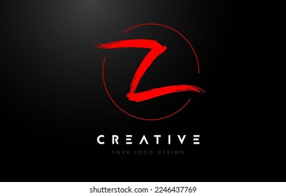Red Z Brush Letter Logo Design. Artistic Handwritten Brush Letters Logo Concept Vector. 