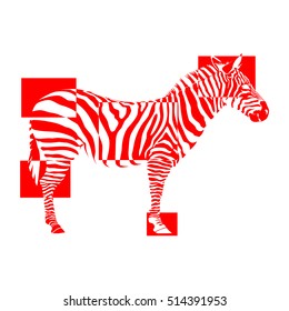 The red zebra in negative rectangles on white background