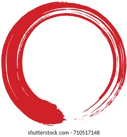 Red Zen Circle Brush Stroke Vector Illustration Painting