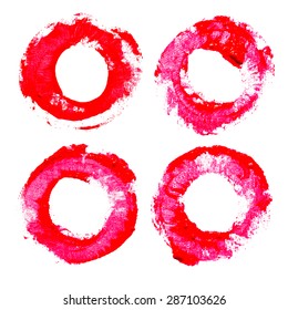 Red zen circle on white background. Red circle hand-drawn with paint.