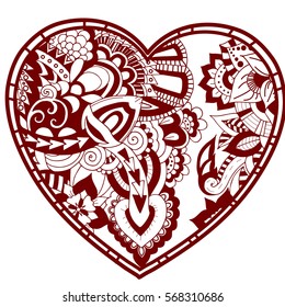 Red zentangle heart. Vector adult coloring book page. Valentine's Day sign. Love and passion symbol. Wedding decor element