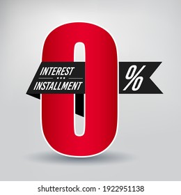 Red zero percent or 0% isolated over grey background. Red 0 percent with shadow, zero percent. Eps10 vector illustration.