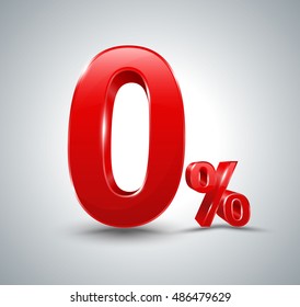 Red zero percent, isolated on white background. Vector illustration. Can use for promotion advertising pay by installments.
