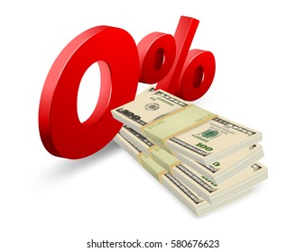 Red zero percent with money stacks vector business concepts on a white background