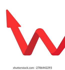Red zigzag arrow illustrates market volatility, downturns, and subsequent recovery or growth; represents financial challenges and ultimate upward trend.