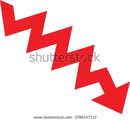 Red zigzag arrow pointing downwards showing a decrease trend Vector
