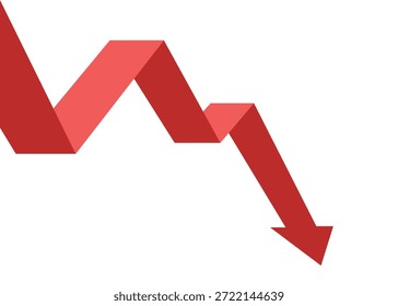 Red Zigzag Business Arrow Falling Down Representando Perda, Declínio e Tendência Contínua