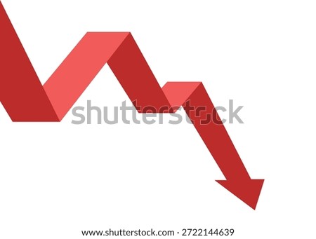 Red Zigzag Business Arrow Falling Down Representing Loss, Decline, and Continuous Downtrend