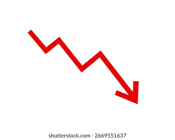 Red zigzag downward arrow icon symbol for decline loss crisis