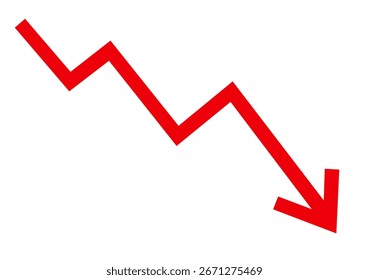 Red zigzag downward arrow icon symbol for decline loss crisis
