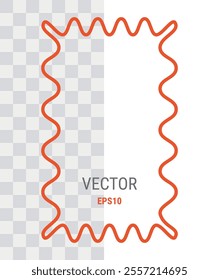 Red zigzag wavy frame. Vector retro border, groovy rectangle, trendy line art decorations.