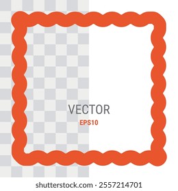 Red zigzag wavy frame. Vector retro border, groovy rectangle, trendy line art decorations.