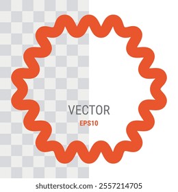 Red zigzag wavy frame. Vector retro border, groovy rectangle, trendy line art decorations.