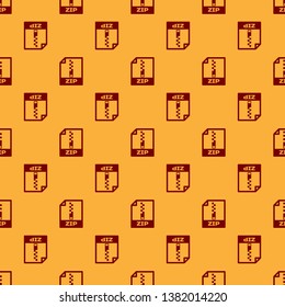 Red ZIP file document icon. Download zip button icon isolated seamless pattern on brown background. ZIP file symbol. Vector Illustration