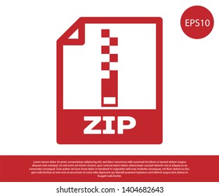 Red ZIP file document icon. Download zip button icon isolated on white background. ZIP file symbol. Vector Illustration