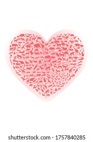 Red zoo and wild animal silhouettes in heart vector
