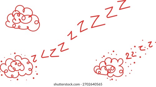 Red Zzz clouds and dots on white sleep dreaming