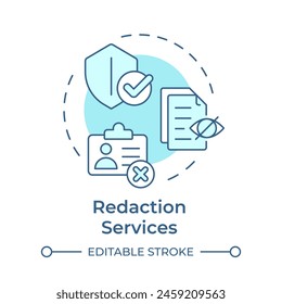 Redaction services soft blue concept icon. Privacy protection, data confidentiality. Round shape line illustration. Abstract idea. Graphic design. Easy to use in infographic, presentation