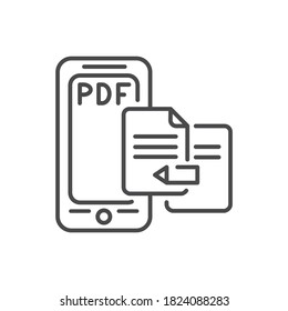 Redactor mobile application in smartphone black line icon. Pictogram for web page, mobile app, promo. UI UX GUI design element. Editable stroke