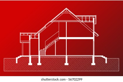 red-and-white color. elevation of building (You can specify the thickness of the lines of the drawing, directly how you need it)