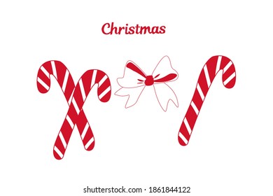 red-and-white Lollipop, bow, calligraphic inscription Christmas.Holiday design kit.vector illustration.