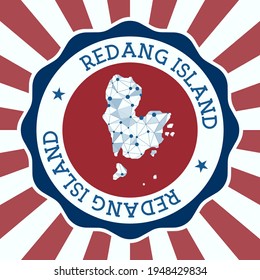 Redang Island Badge. Round logo of island with triangular mesh map and radial rays. EPS10 Vector.