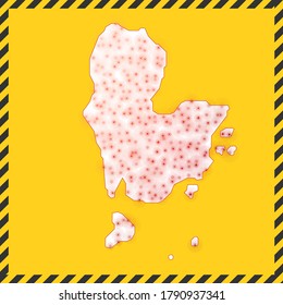 Redang Island closed - virus danger sign. Lockdown island icon. Black striped border around map with virus spread concept. Vector illustration.