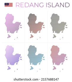 Redang Island dotted map set. Map of Redang in dotted style. Borders of the island filled with beautiful smooth gradient circles. Trendy vector illustration.