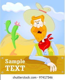 red-bearded cowboy  in the desert
