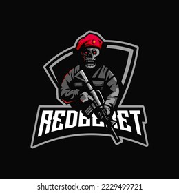 Redberet Skull Army Mascot Logo Design Illustration Vector