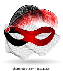 red-black carnival half-mask and feathers