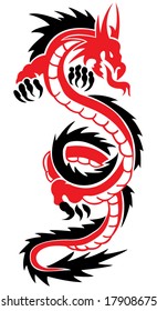 Red-black dragon. A tattoo in the form of a dragon.
