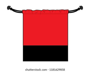 Red-Black Drawstring Bag Design On White Background, Flat Lay, Vector File.