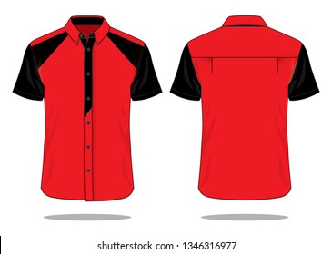Red-Black Dress Shirt Design on White Background. Front and Back Views, Vector File.