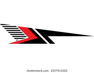 Red-black flash. Vector arrow. Modern racing sports pattern on white background. Design element for sports car, sportswear, toy.