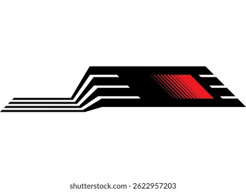 Red-black geometric design element. thick parallel lines, three-dimensional figure. Minimalistic design on a light background. Pattern for a sports car, boat, sportswear, toy. Vector background. Race