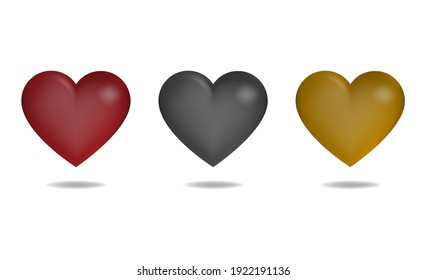 Red,black and gold hearts isolated on white background.Eps 10