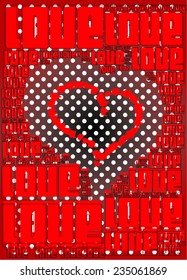 red-black gradient background illustration. different size 'love' words with heart love symbol together and small hearts this vector design for all celebration. valentines day, mothers day fathers day