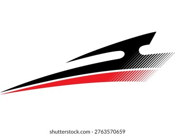 Red-black Sharp dynamic Vector sports pattern on white background for car body, boat, moto, sportswear, toy, helmet. Racing striped Design element. Modern vector background. Arrow. Sharp claw. Striped halftone from lines