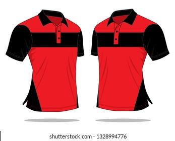 Red-Black Short Sleeve Polo Shirt Design On White Background, Vector File.