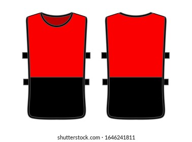 Red-Black Soccer Football Training Vest Design on White Background.Front and Back View, Vector File