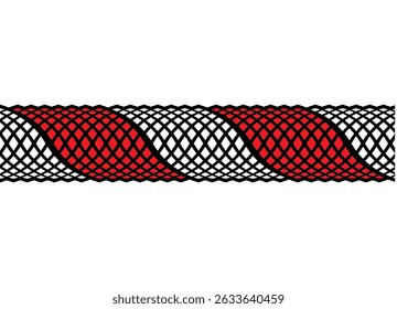 Red-black Vector Geometric Pattern on White. Fragment of a Woven Mat. Border for Advertising, Packaging, Posters, Interior. Vector Symmetrical Background. Tile. Threads.